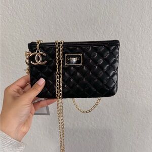 CHANEL Black Quilted Leather Chain Crossbody Bag (GWP)